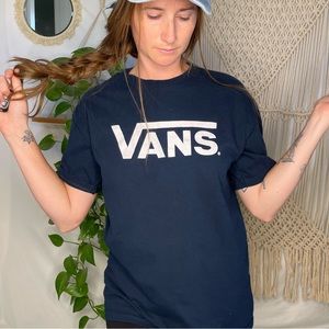 Vans Navy Blue T-Shirt Graphic Tee White Lettering Trendy Fit Vans off The Wall